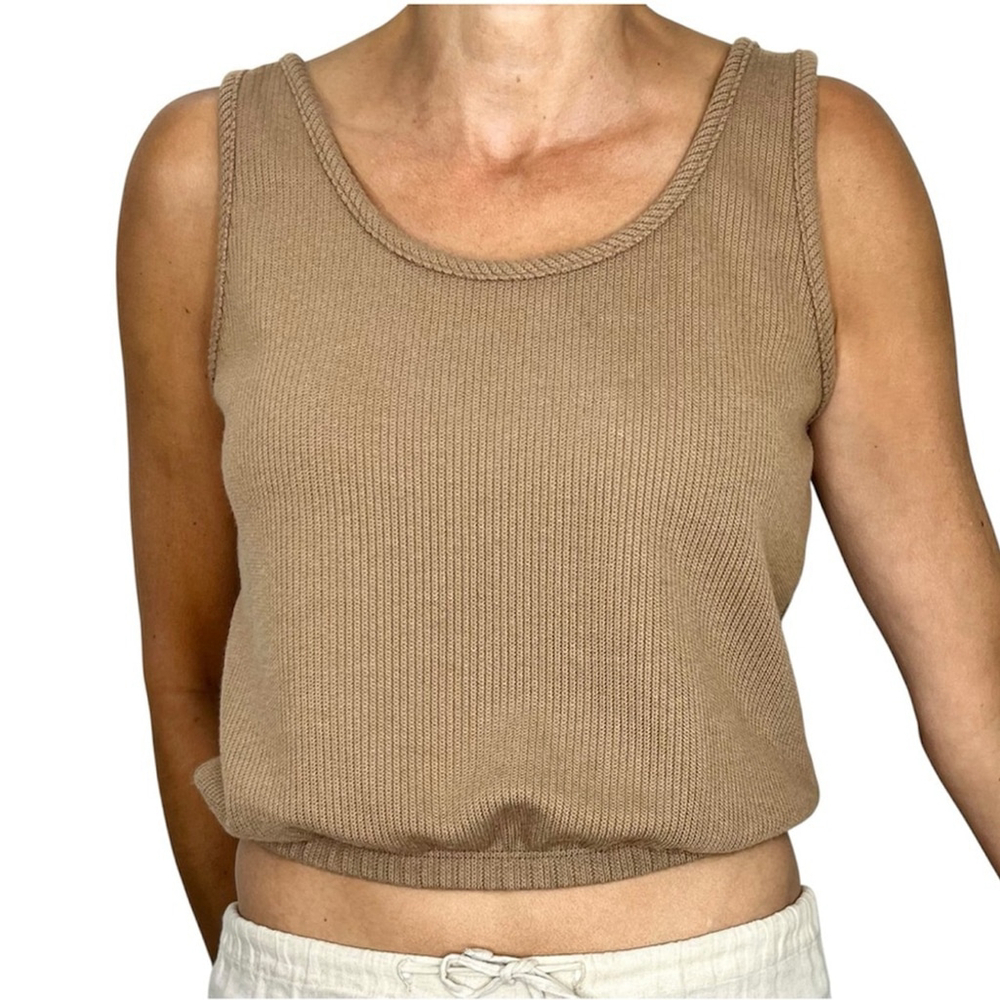 Olivia Rae minimalist taupe brown cropped knit round neck sleeveless tank top M